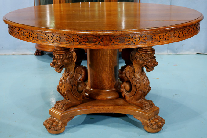 080f - Oak heavily carved dining room suite-15