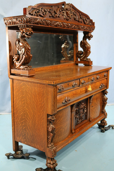 080p - Oak heavily carved dining room suite-15