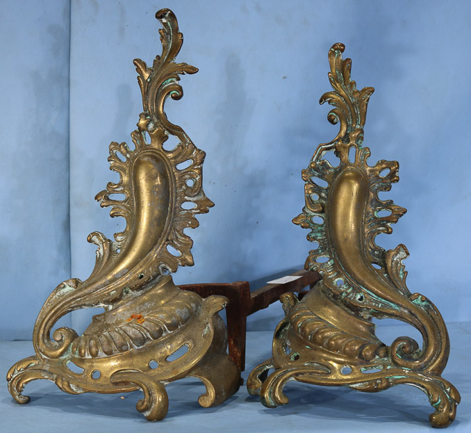 324a - Pair of cast bronze antique chenets-7