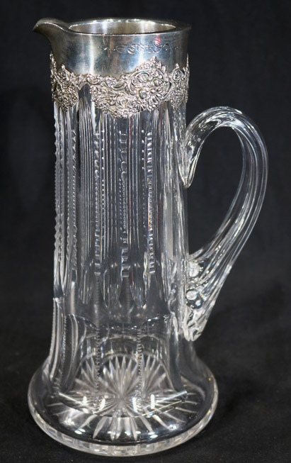 164a - Brilliant cut glass pitcher with sterling topper