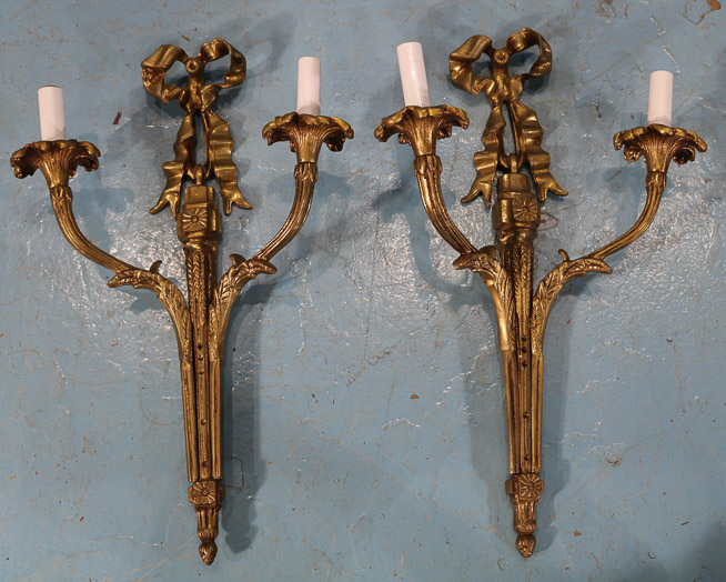 252a - Pair of bronze double arm wall sconces