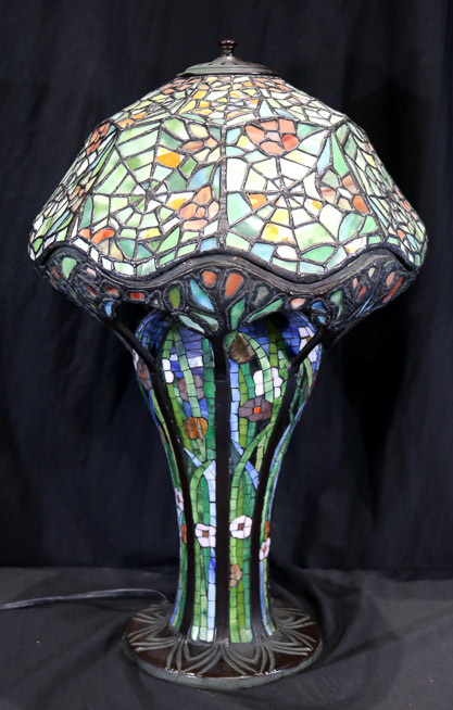 348a - Leaded stain glass lamp, 23 in. T.-11