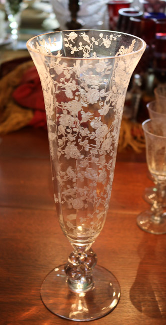 422a - Tall Rosepoint crystal vase on round base