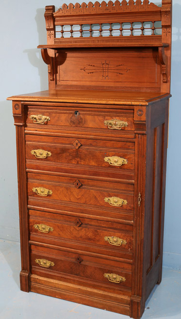 169b - Walnut Victorian highboy chest with backsplash