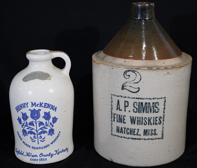 334a - 2 advertising whiskey crocks, Natchez MS