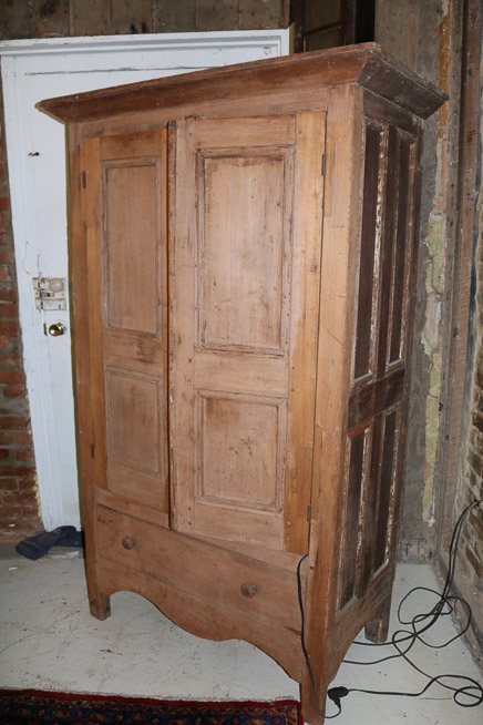 048a - Primitive pine jelly cabinet with wood pulls