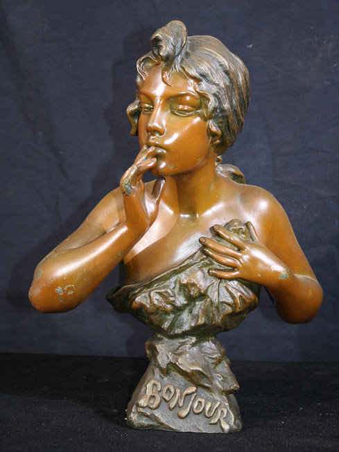 107a - Bronze Art Nouveau finished bust signed Bonjour