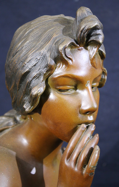 107e - Bronze Art Nouveau finished bust signed Bonjour