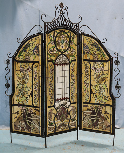 091a - 3 Parnel stain glass dressing screens