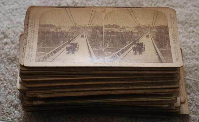 308d - Pair antique stereoscopes with original cards