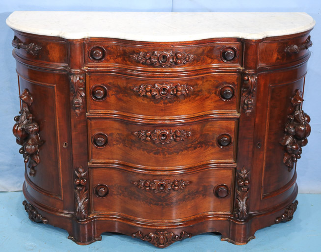 157a - Burl walnut rococo credenza parlor cabinet-14