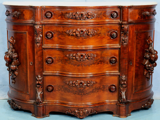 157b - Burl walnut rococo credenza parlor cabinet-14