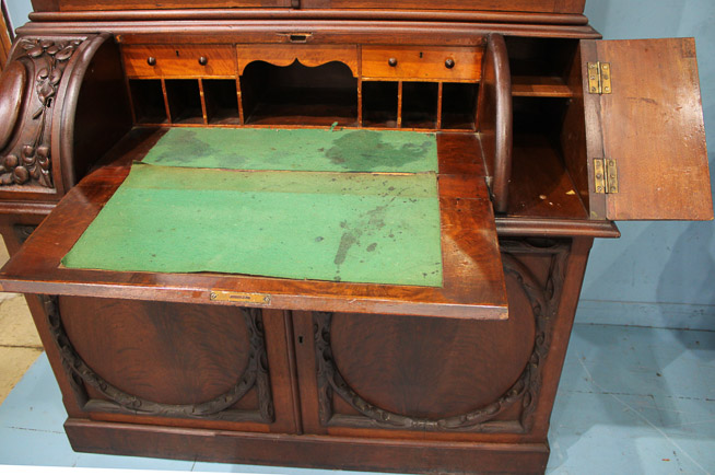 052e - Tall walnut Victorian secretary desk